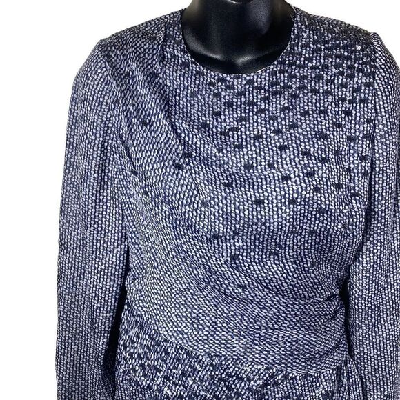 J. Mendel paris blue/white silk wrap drape front sequin dress - Picture 5 of 8